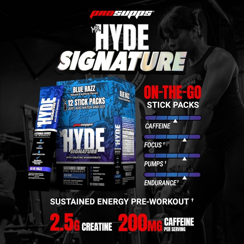 Mr. Hyde Blue Razz Pre-Workout Drink Mix - 12 Pods for Energy & Endurance gallery