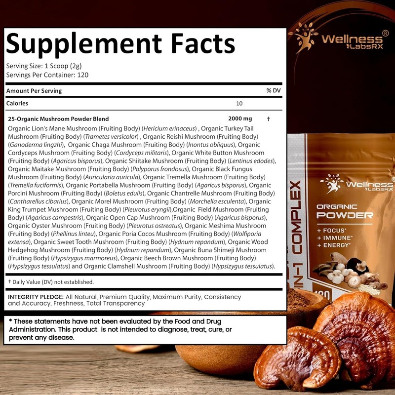 WELLNESS LABSRX Mushroom Powder, 25 in 1 Mushrooms Supplement - 2000mg. 01/2028 gallery