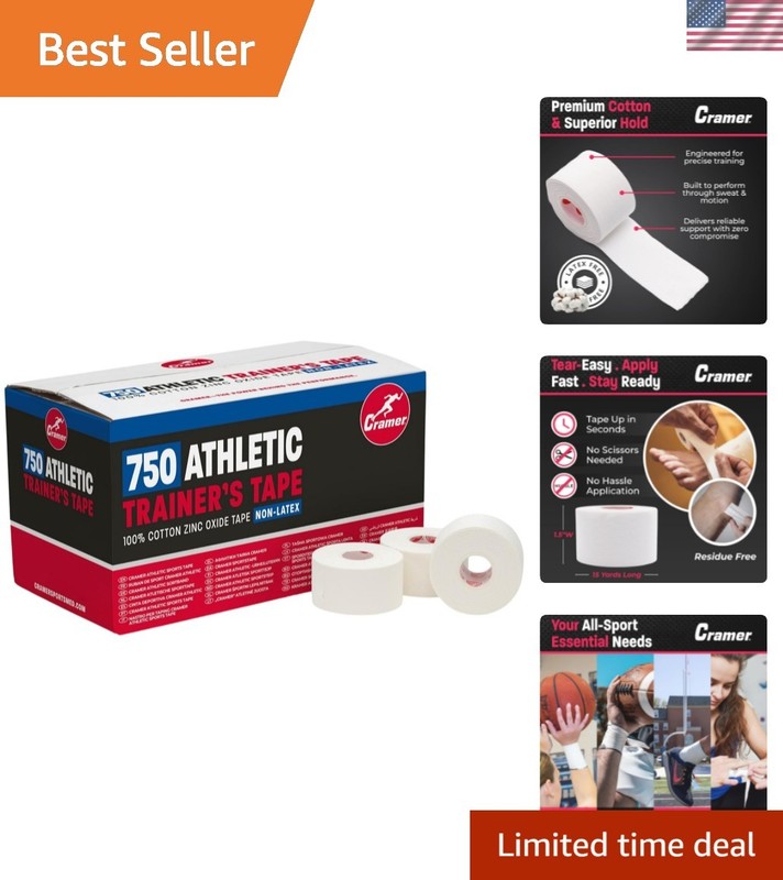 Team Color Athletic Tape, White, Latex-Free, 1.5″ x 15yds, 32 Roll Bulk Case,…