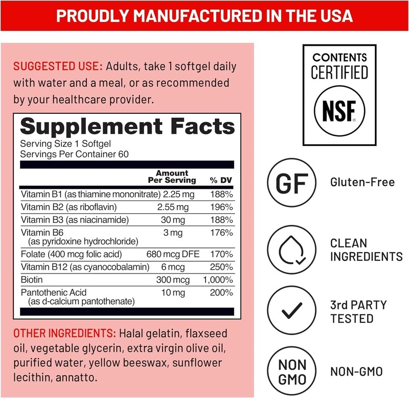 Vitamin B Complex for Women and Men - with Folic Acid Biotin B1 B2 B3 B6 B12 - S gallery