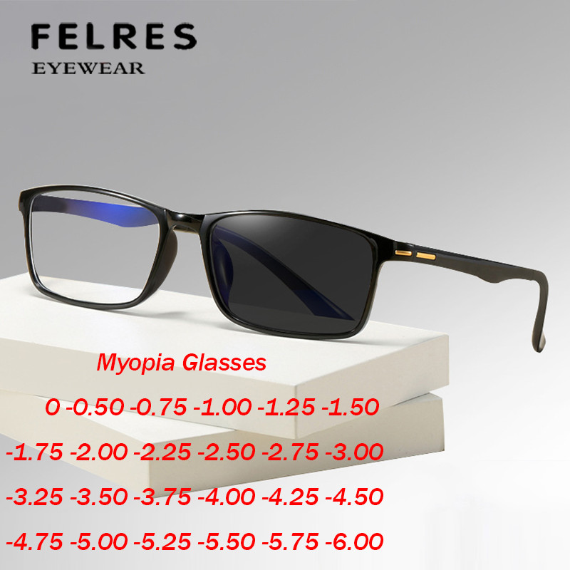 Men Square TR90 Photochromic Myopia Nearsighted Glasses Ultralight Sunglasses