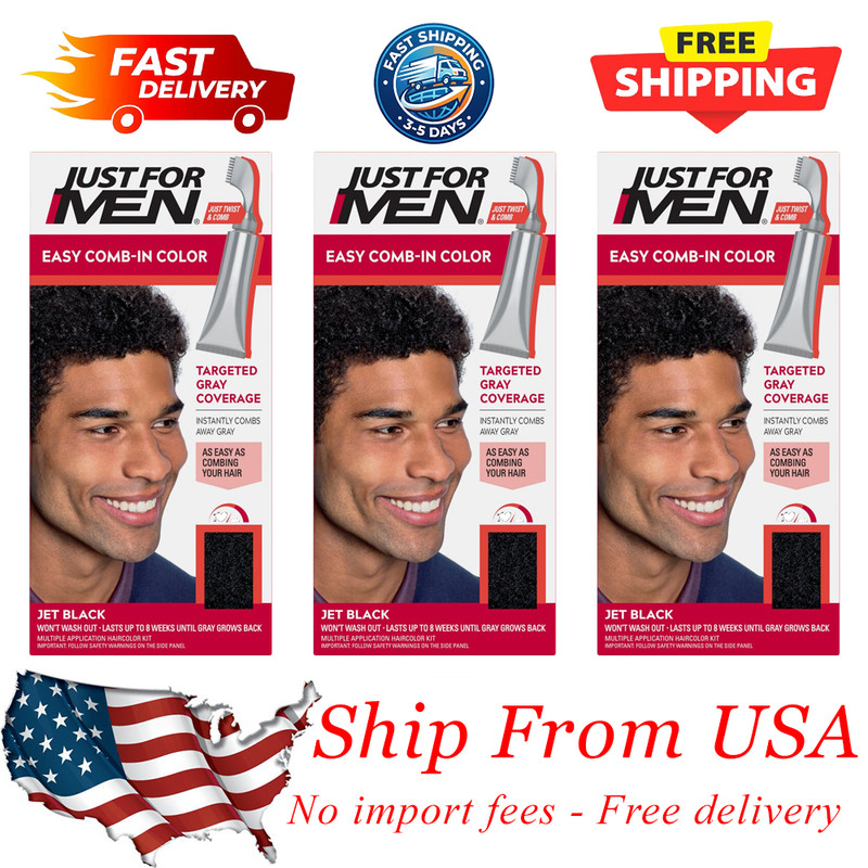 3 Pack – Just For Men Easy Comb-In Color Targeted Gray Coverage, Jet Black