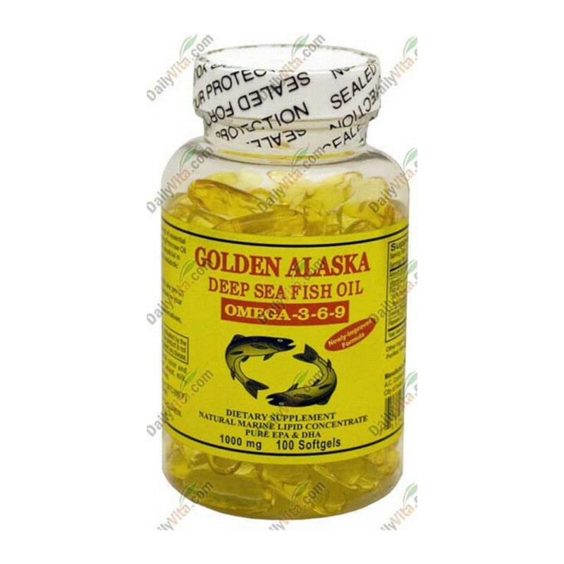 Golden Alaska Deep Sea Fish Oil Omega-3-6-9 1000mg 100 Softgels, DHA/EPA FRESH