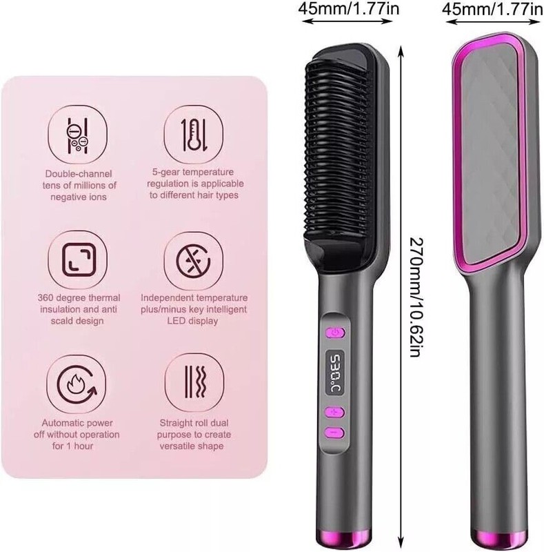 2in1 Negative-ion Hair Straightener Brush Curling Salon Styling Comb Ceramic New gallery