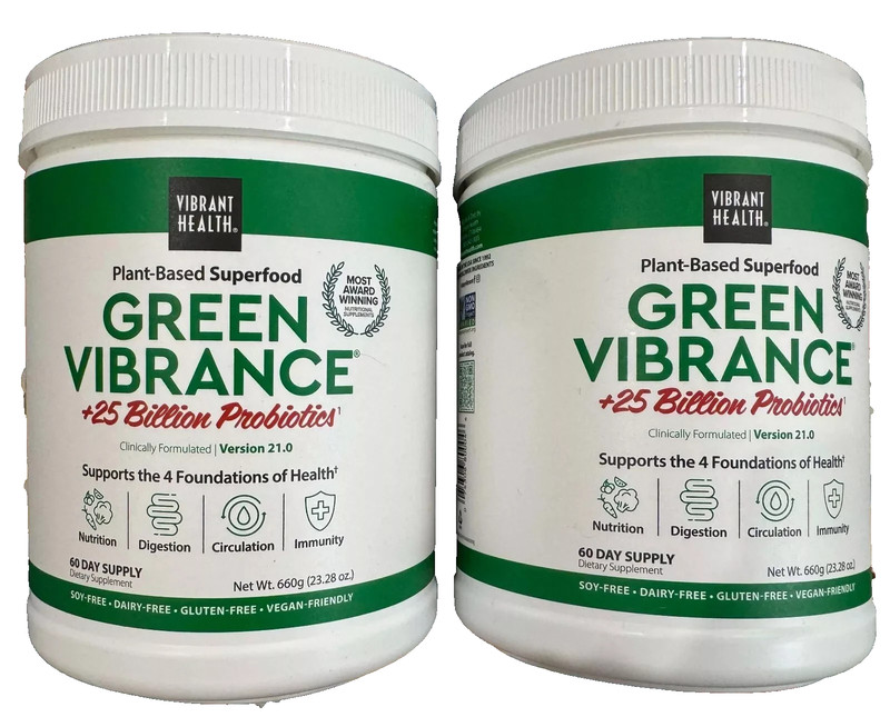 LOT OF 2 VIBRANT HEALTH Green Vibrance Powder 60 Servings 23.83 oz EXP2027+ NEW