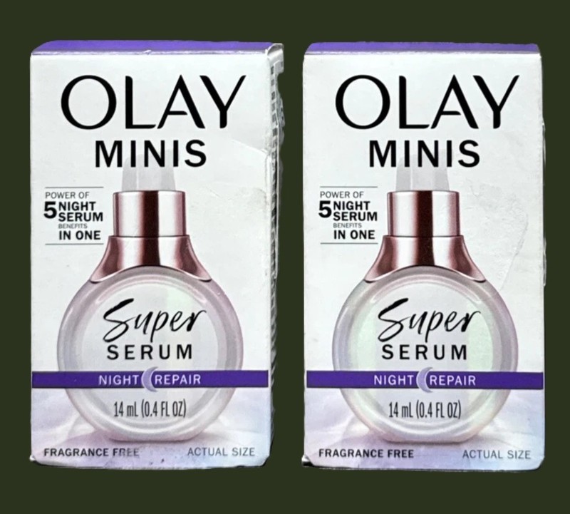 LOT OF 2 Olay Minis Super Serum Night Repair 14ml (0.4 fl oz) Fragrance Free