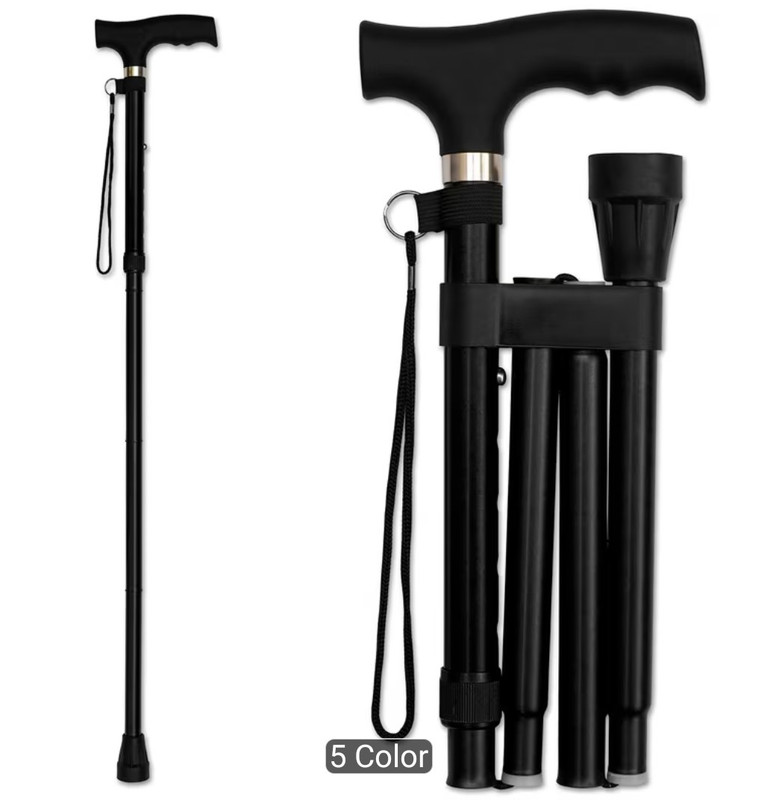 4-Section Ultralight Folding Walking Cane, Adjustable, Ergonomic, Black