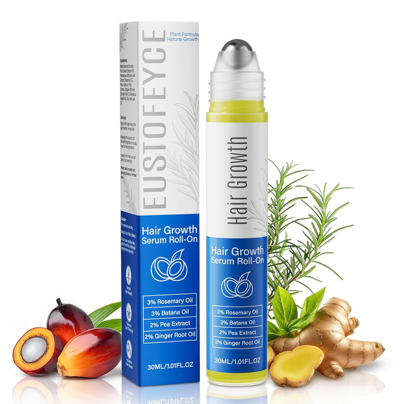 Hair Growth Serum Roll On with 3% Rosemary,3% Batana Oil,2% Pea Extract,2% Ginge
