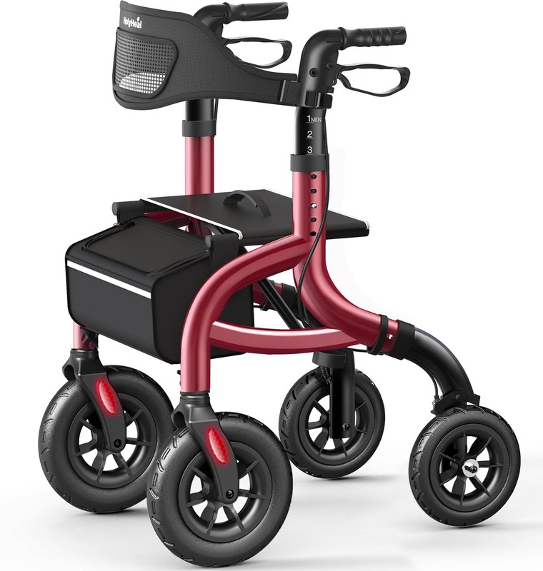 Walkers for Seniors, Rollator Walker with Seat and Backrest, 10″ Big Wheels A…
