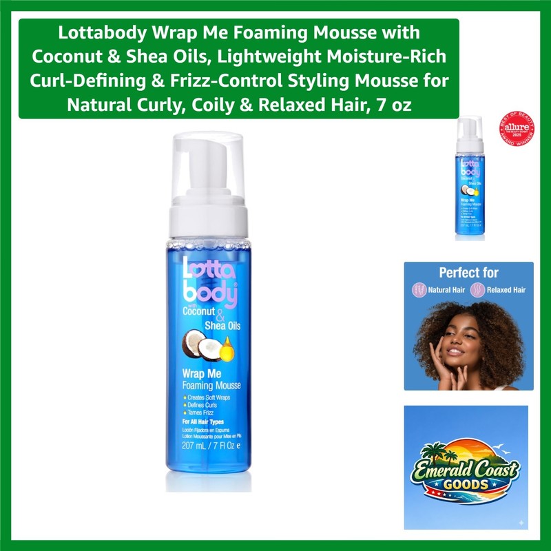 Frizz Control & Defined Curls: Coconut & Shea Oil Mousse 7 Oz for Natural Hair