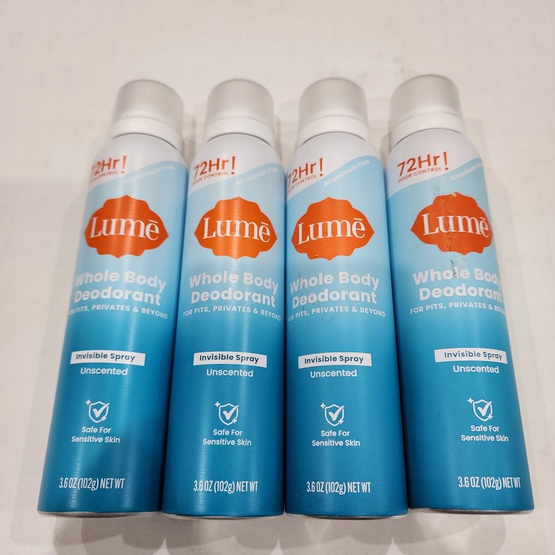 4 PK – Lume Whole Body Deodorant UNSCENTED Invisible Spray Sensitive Skin 3.6oz