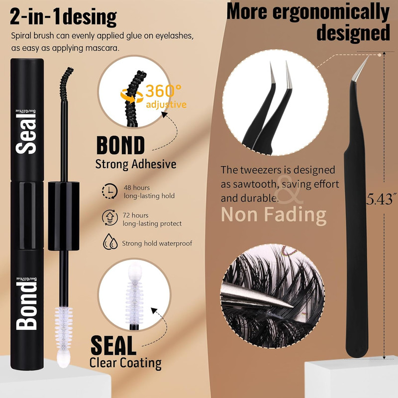 Volume Lash Clusters Kit DIY Lash Extension Kit D Eyelash Extensions with Las... gallery