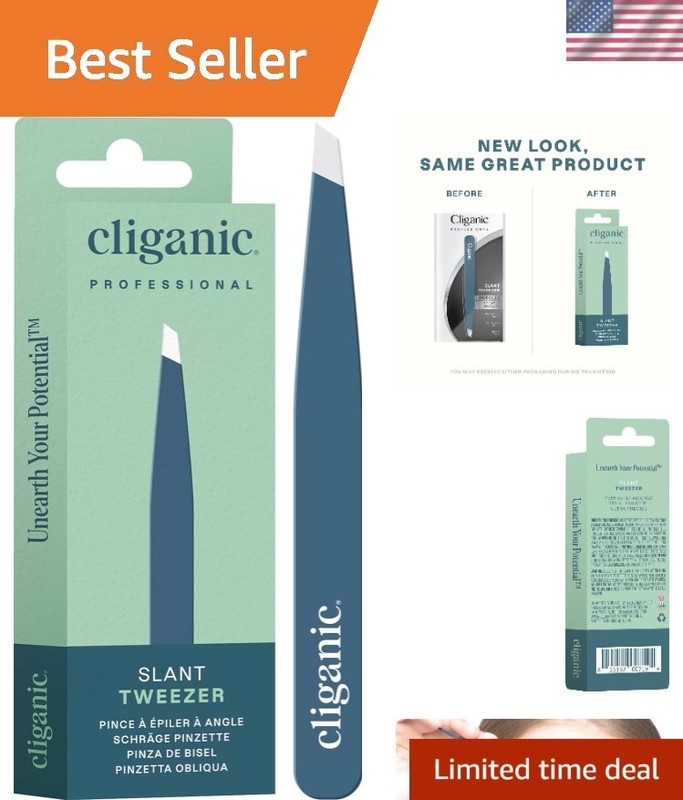 Comfort Grip Slant Tip Tweezers – Blue Stainless Steel for Precise Hair Plucking