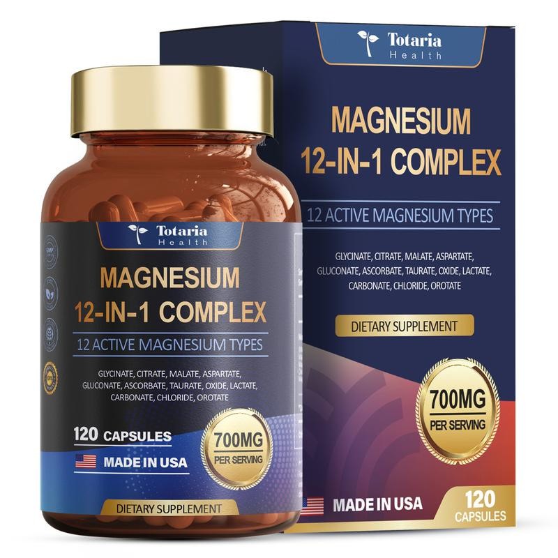 Totaria Health Magnesium 12-in-1 Complex – 700mg | 120 Capsules | Vegan,*Non-GMO