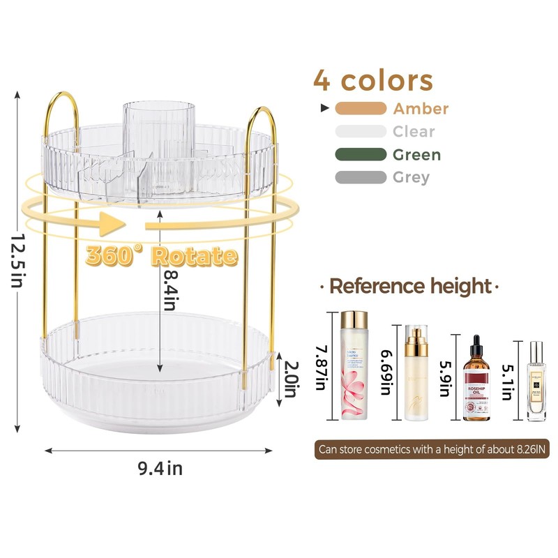 360° Rotating Makeup Organizer, Upgraded 2 Tier Skincare Perfume Organizers f... gallery