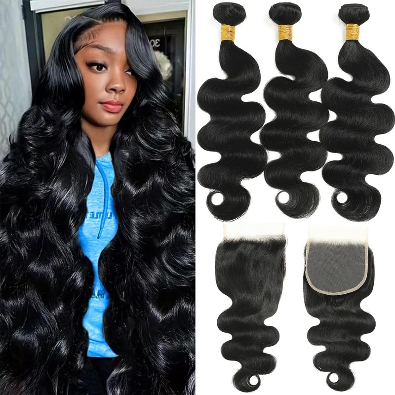 Yakusha 12A Human Hair Bundles Closure Body Wave Bundles 18 20 2216In 5X5 Hd