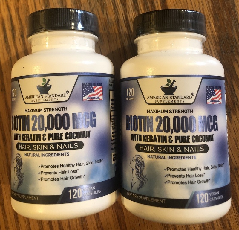 Biotin 20,000mcg w/Keratin, Organic Coconut, and Zinc-120 Veggie Capsules – USA