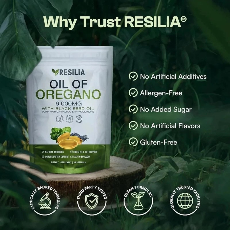 2 Sealed Resilia Oil Of Oregano 6,000 Mg, With Black Seed Oil, 60 Softgels Each gallery