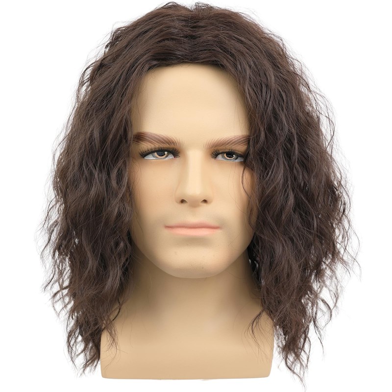 Medium Length Brown Wavy Wig for Men – Heat Resistant Synthetic Hair