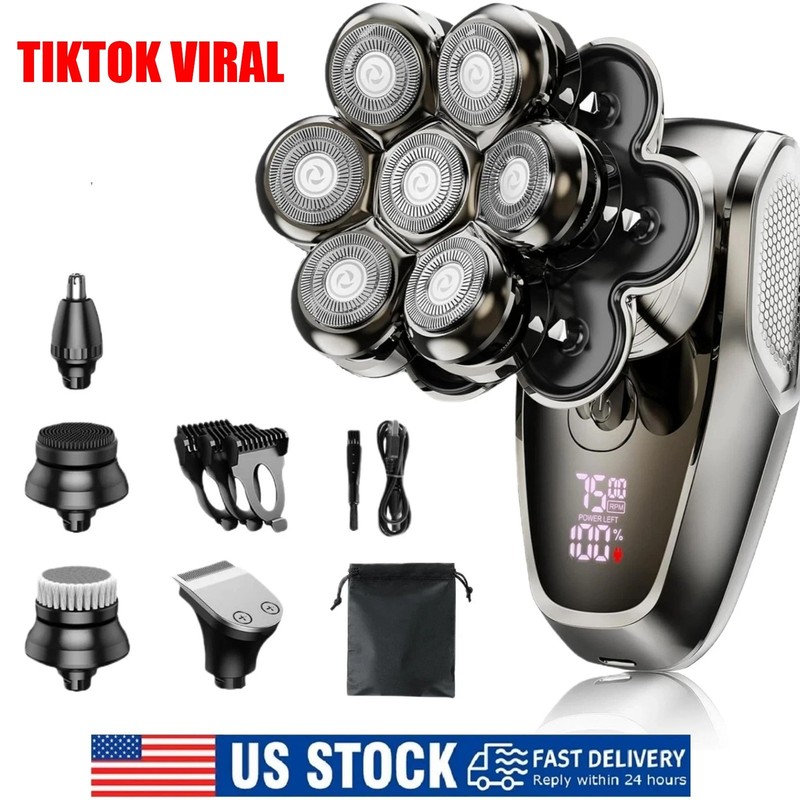 7D Magnetic Head Shaver 5-in-1 Bald Razor Mens Body Trimmer Waterproof US Stock