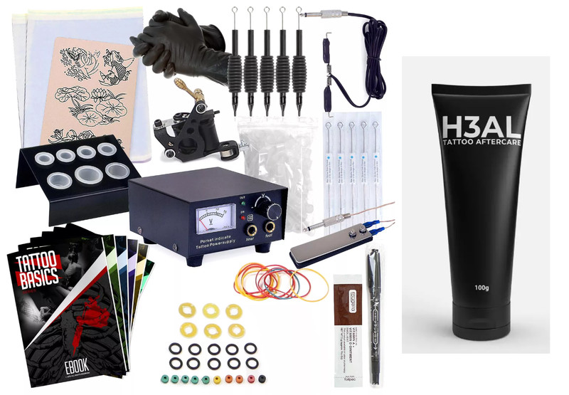 Complete Tattoo Kit Machine Guns Set with Tattoo Aftercare H3AL C2