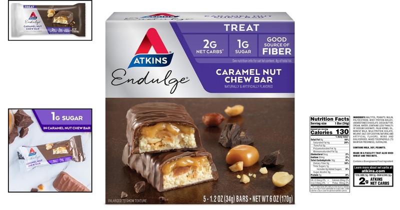 Delicious Atkins Endulge Caramel Nut Chew Bar - Low Carb, 1g Sugar, Fiber Boost gallery
