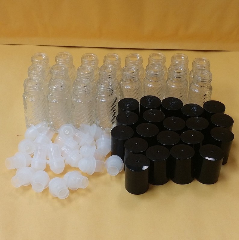20 Swirl Bottles 1/6 oz 5 ml Clear Glass Roll on + Black Cap & Roller FREE SHIP
