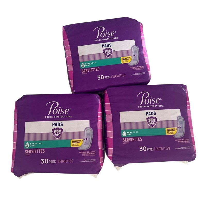 Poise Fresh Protection Light Absorbency Pads Level 3 30 Count Pack of 3 90 Total