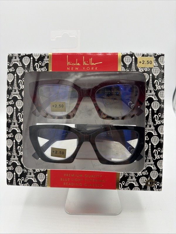 Nicole Miller New York Designer Reading Glasses +2.50 Blue Light Filtering New