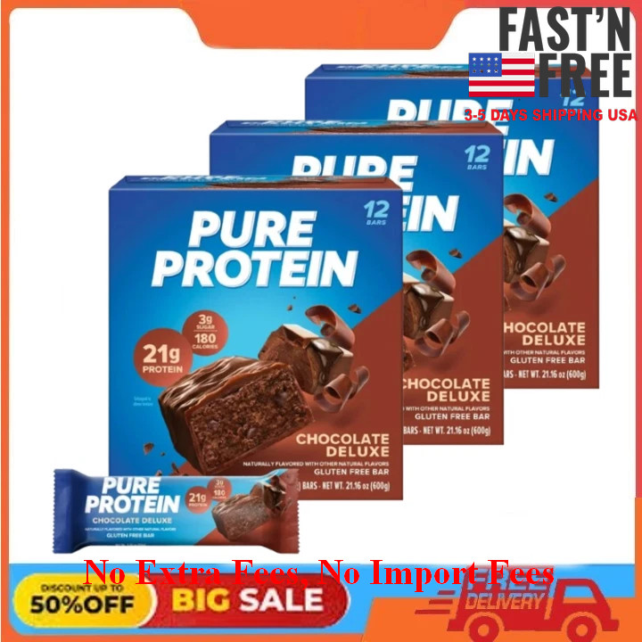 3 x Pure Protein Bar, Chocolate Deluxe, 21g Protein, Gluten Free, 1.76 oz, 12 Ct