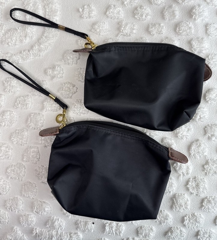 2 Black Zippered Wristlet Makeup Bag Pouch Set with Wrist Straps
