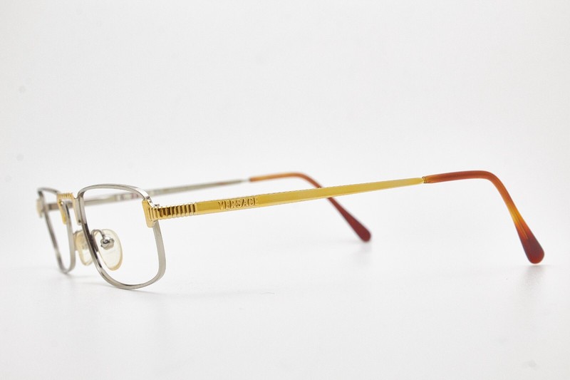 🤓 Vintage VERSACE Glasses V06 Frame Slim Rectangular Curtains 90s👓Unisex gallery
