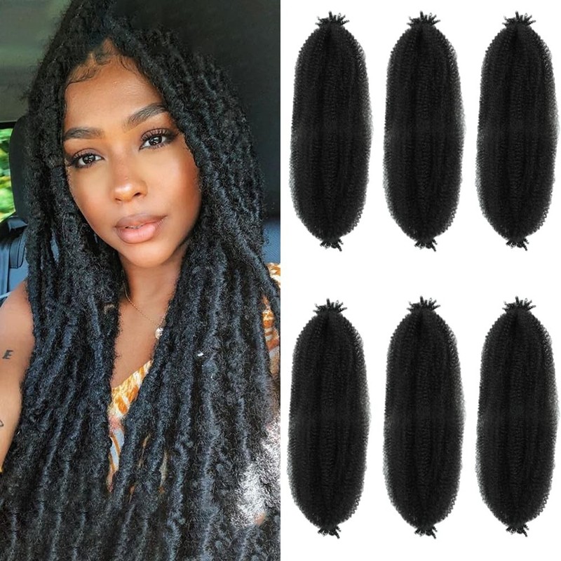 20″ Pre-Fluffed Marley Twist Braiding Hair – 6 Packs, Springy Afro Style, Black