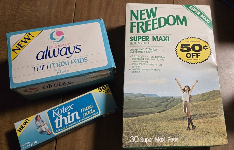 Vintage 80s New Freedom Super Maxi Pads Sealed Box Always Kotex 1981 1984 Prop