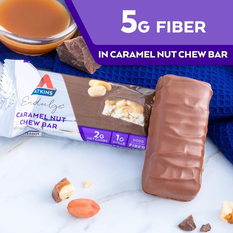 Delicious Atkins Endulge Caramel Nut Chew Bar - Low Carb, 1g Sugar, Fiber Boost gallery