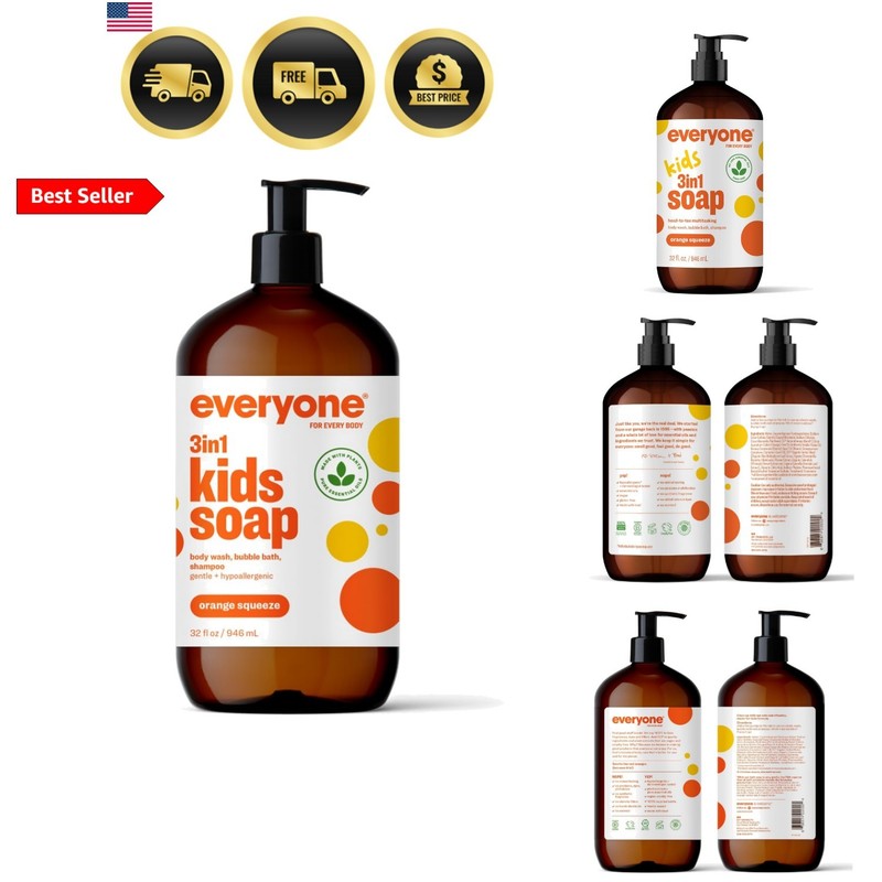 3-in-1 Kids Soap, Body Wash, Bubble Bath, Shampoo, 32 Ounce Pack of 1, Orange…