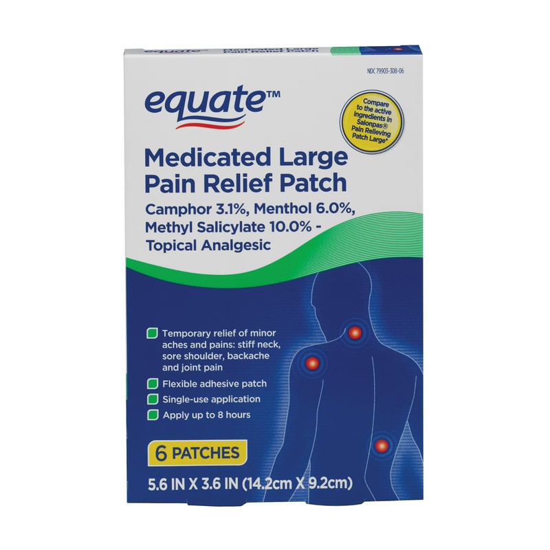 Equate Pain Relief Patches Large 6 Ct Body Aches Muscle Joint Relief