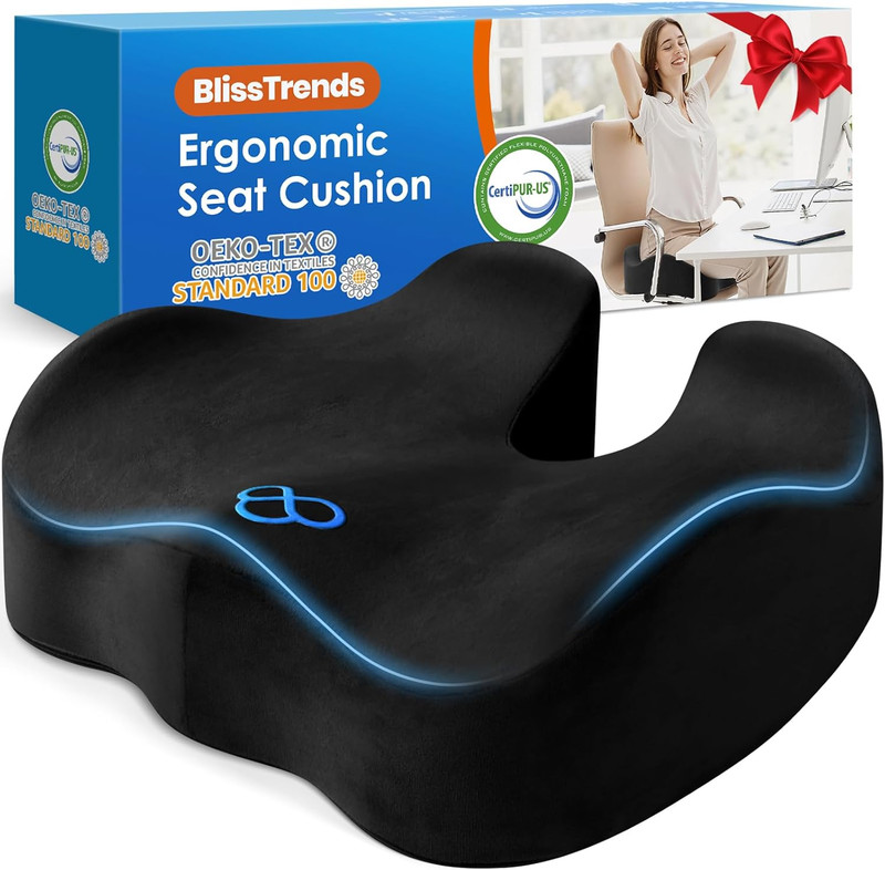 Blisstrends Seat Cushion with Velvet Cover, Thick Memory Foam Cushions for Offic