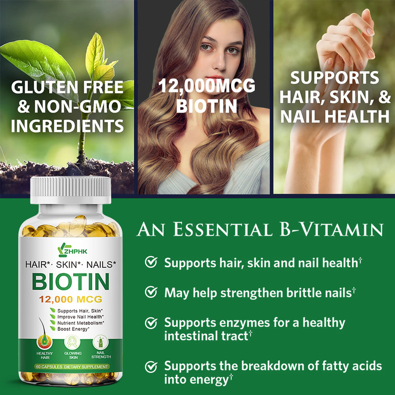 120 ct Biotin Capsules - Hair Growth & Keratin Production High Potency 12000mcg gallery