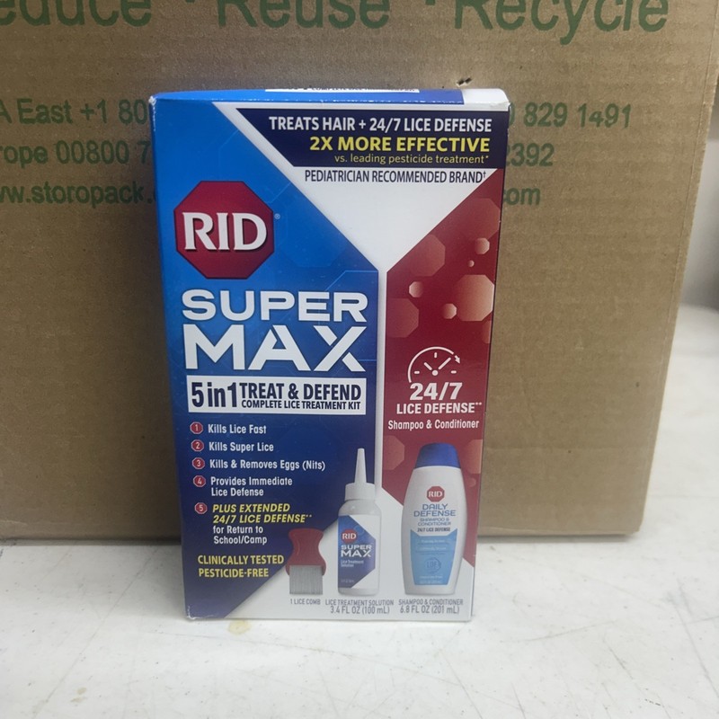 RID Kill Lice + Eggs SUPER MAX KIT Solution 3.4oz+Shampoo 6.8oz+Comb EXP-12/26