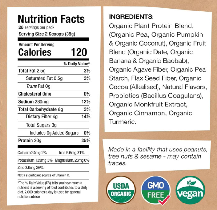 EarthChimp Organic Vegan Protein Powder, Vanilla, 26 Servings, 32 oz gallery