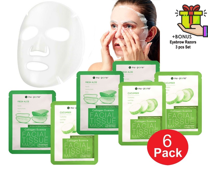 6x Anti Aging Hydrating Moisturizing Aloe Vera, Cucumber Facial Masks + Bonus !