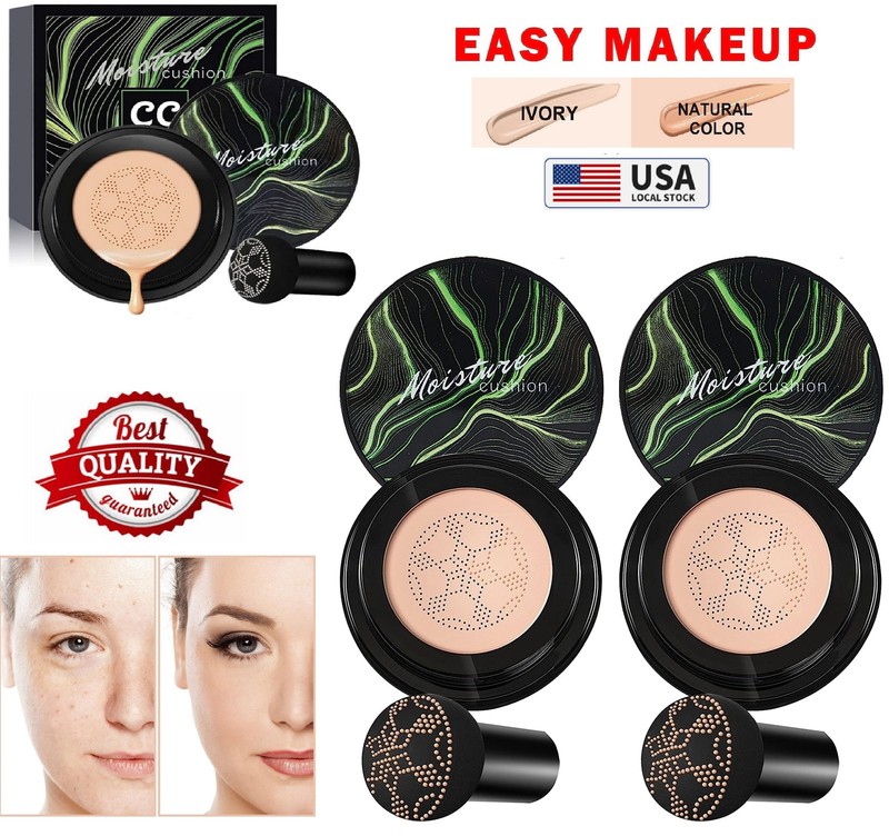2× Air Cushion CC BB Cream Concealer Mushroom Head Foundation Moisturizing US