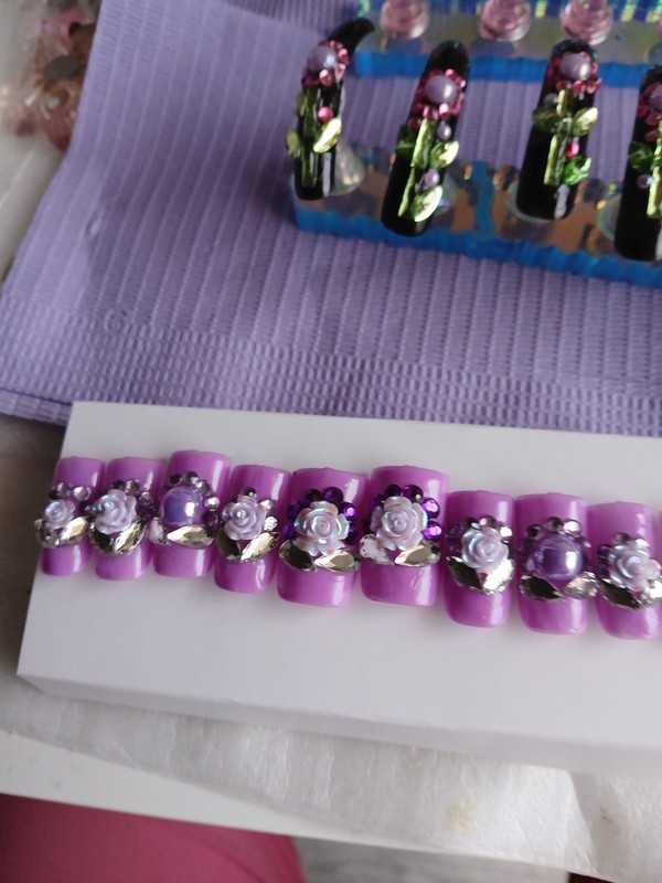 Handmade Floral Lavender Press On Nails