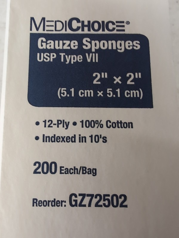 200 Pack MediChoice 12 Ply Gauze Sponges Pads 2" x 2" Type VII 7 gallery