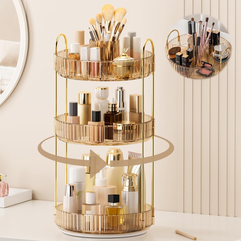 360° Rotating Makeup Organizer, Upgraded 3 Tier Skincare Perfume Organizers f…
