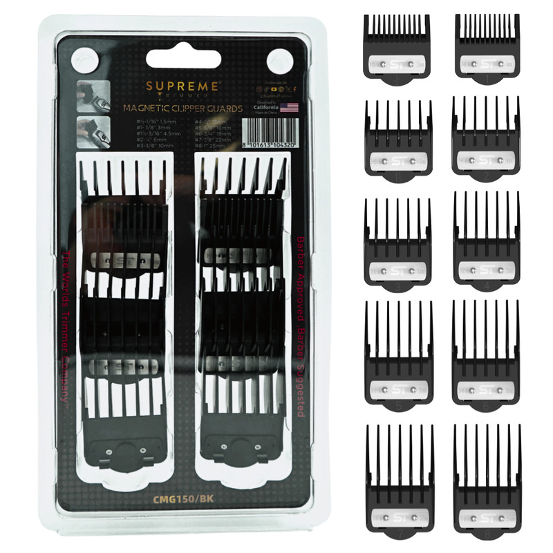 Supreme Trimmer Magnetic Guide Combs | 10 Guards for Clippers | CMG150 Black