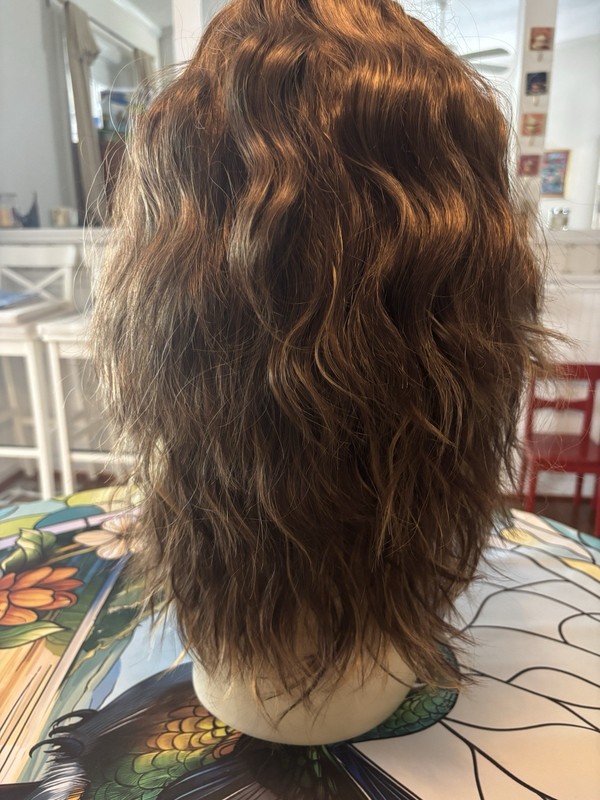 Human Hair Wig Brown with Bangs And Highlights, Styled With Layers gallery