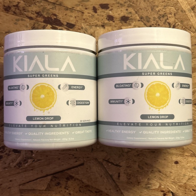 2 Tubs of Kiala Super Greens 8.2oz Powder – Lemon Drop – 09/2026