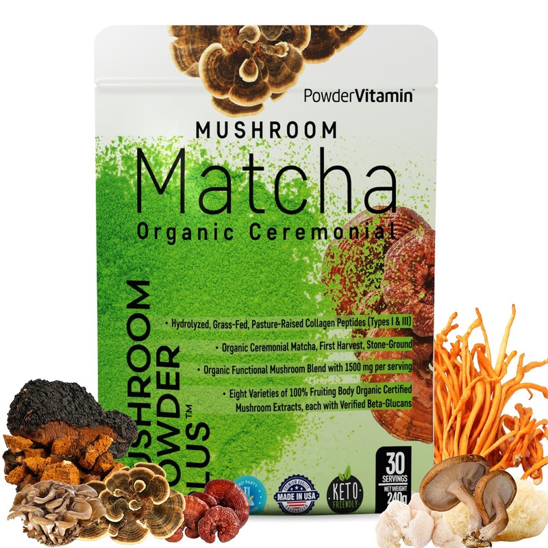 Organic Ceremonial Mushroom Matcha Certified Pesticide-Free Grass-Fed Collage…